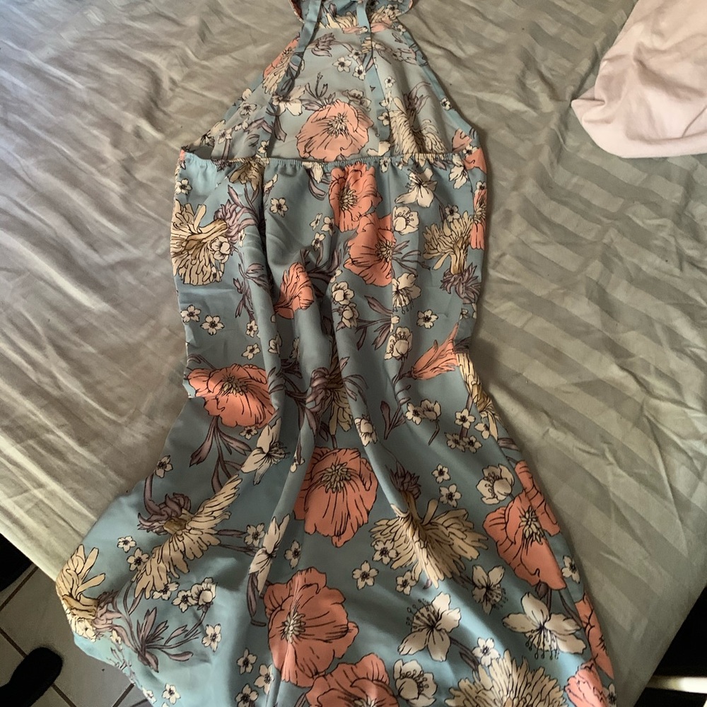 Blue and pink halter dress